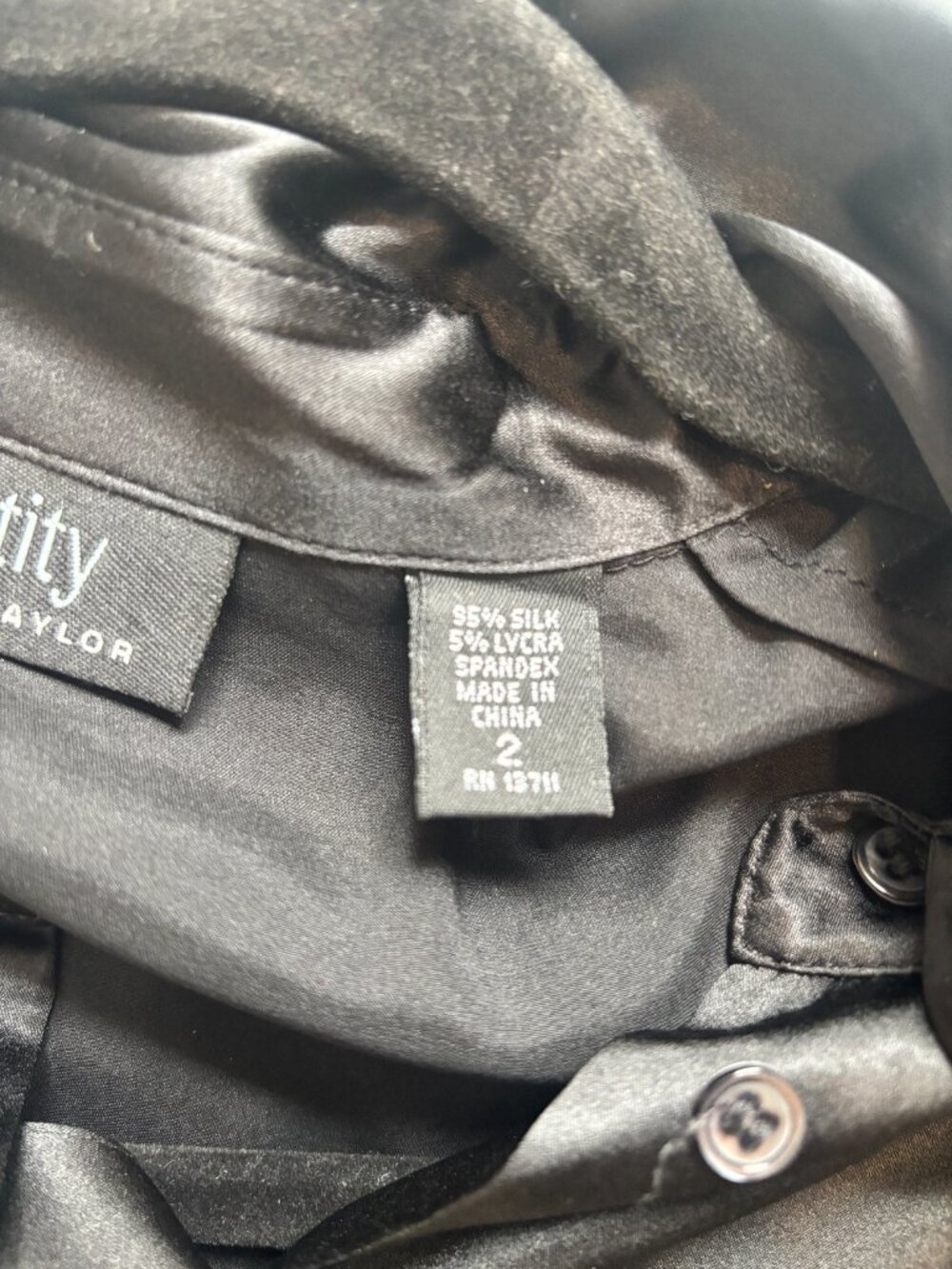 Identity by Lord & Taylor Black Silk Blouse | Stretch Silk V-Neck Top  Size 2 - Picture 4 of 5